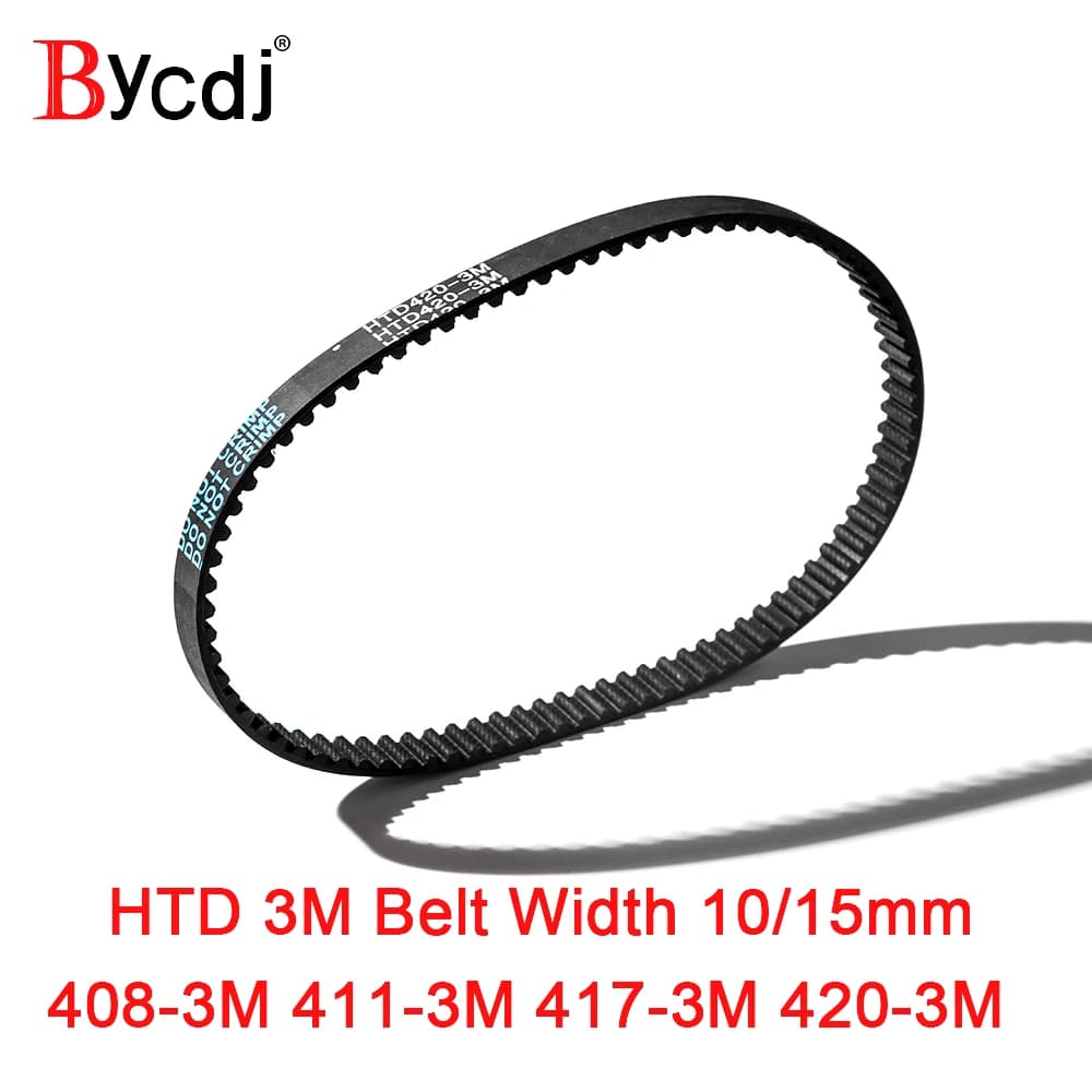 HTD 3M Timing Belt Arc Closed Loop 408/411/417/420mm Length 6-25mm Width 136-140 Teeth Synchronous Rubber Pulley Belt 408-3M 420-3M