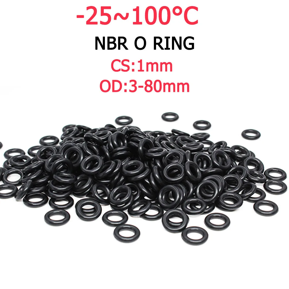 NBR Nitrile Rubber O-Ring Seals Black 1mm Thickness Multiple Sizes 3mm-80mm OD Oil Resistant Gasket Washers for Automobile