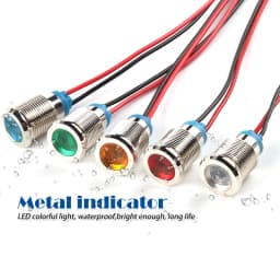 Waterproof Metal LED Indicator Light IP66 Signal Lamp 6mm-22mm Multiple Sizes 6V-220V with Pre-wired Cable for Industrial Use