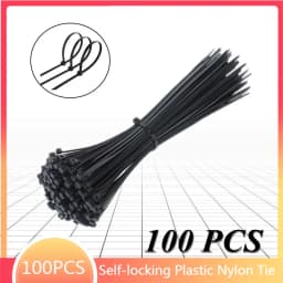 Self-Locking Nylon Cable Ties 100 PCS - Black Zip Ties for Cable Management and Organization in Multiple Sizes