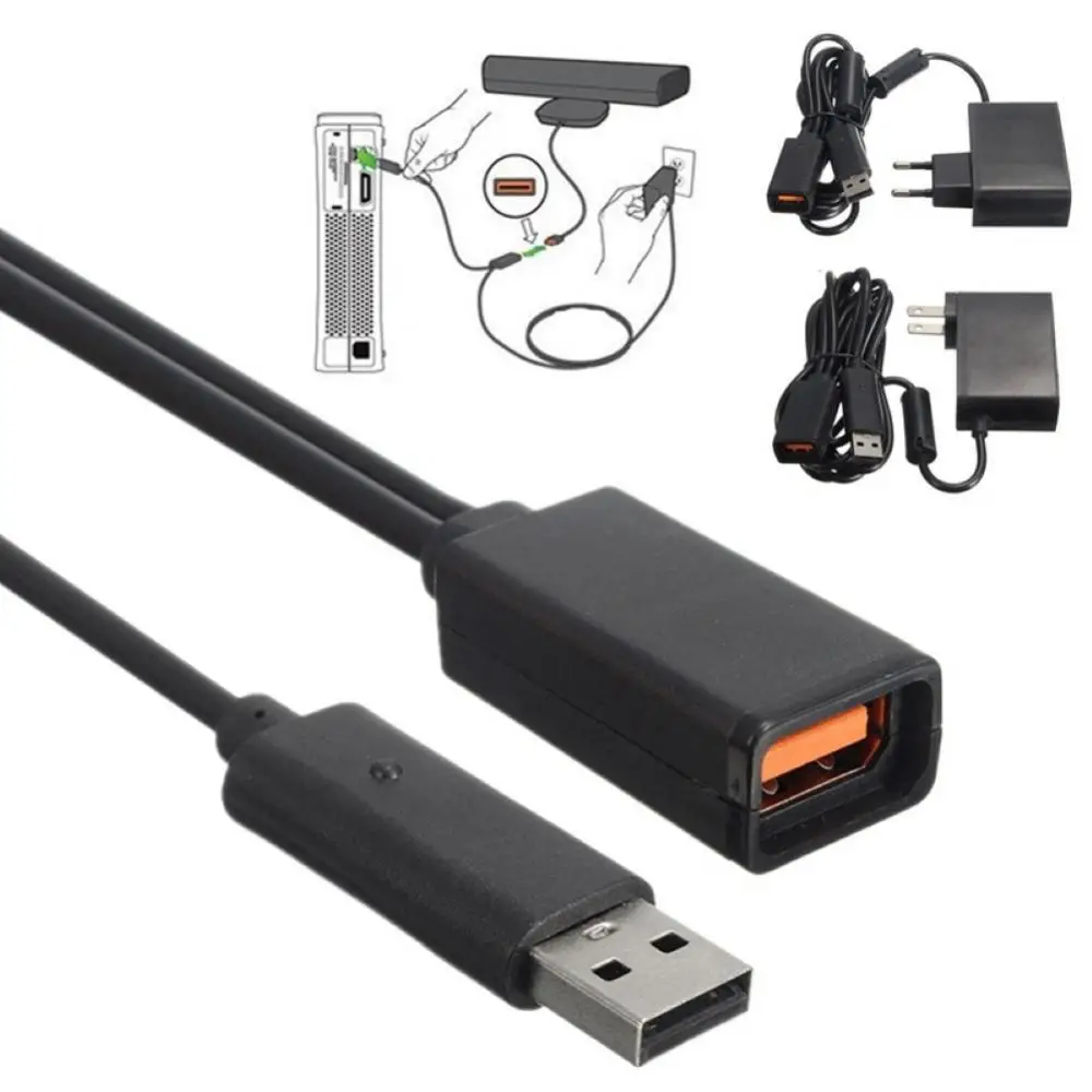USB Power Supply Charger Adapter Cable for Xbox 360 Kinect Sensor - US and EU Plug Options Available for Fast Charging