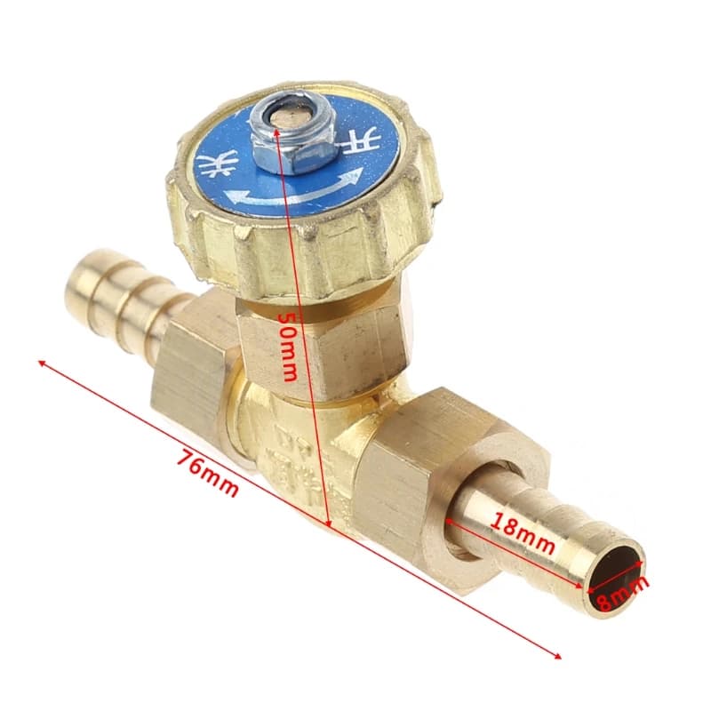 Brass Needle Valve Gas Flow Control Adjuster 8mm 10mm Barbed Spigot for Propane Butane Gas Hose Regulator Low Pressure
