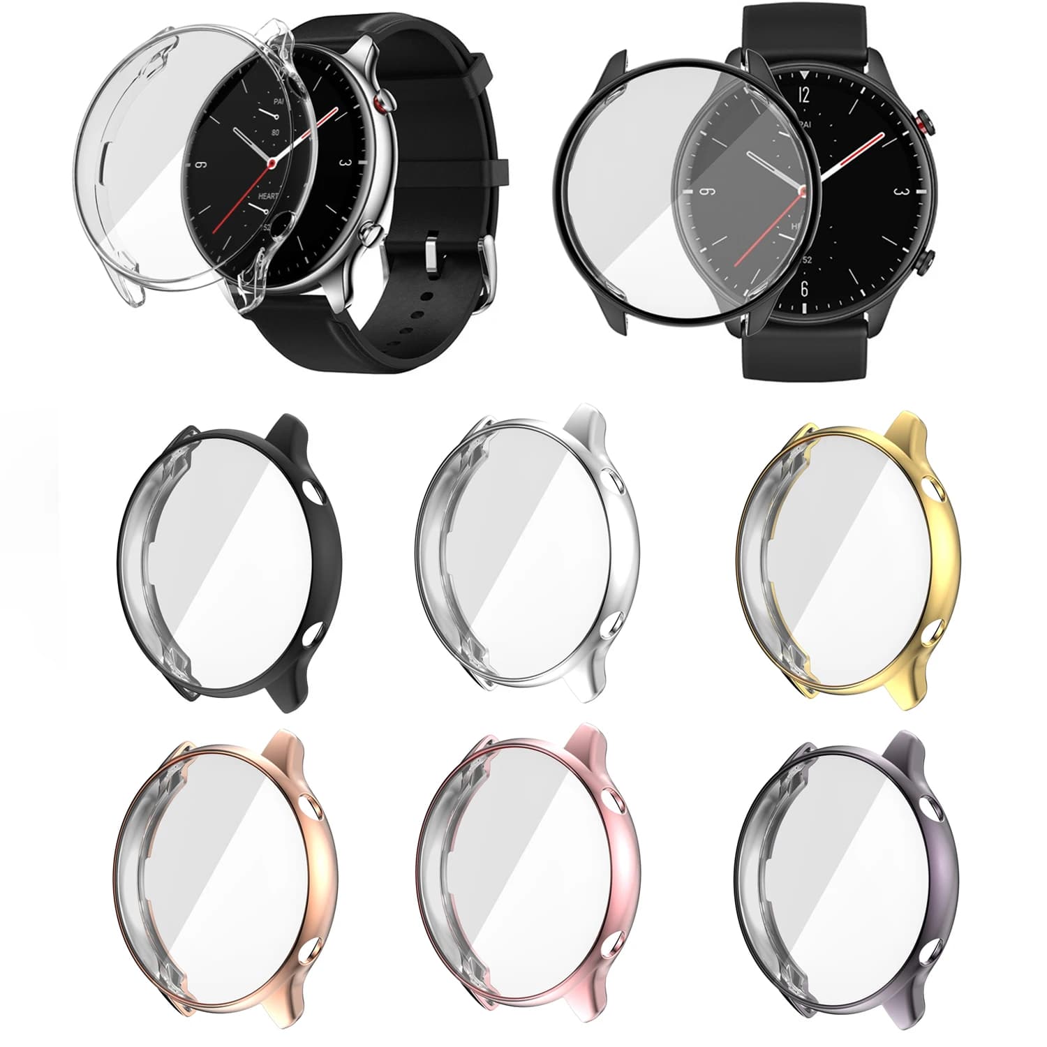 Plating TPU Soft Protection Case for Huami Amazfit GTR 2 and GTR 2e with Full Screen Protector Shell Cover