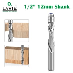 12mm Shank Flush Trim Router Bit Solid Carbide Spiral Top Bearing CNC Compression Cut End Mill for Wood Milling and Face Cutting