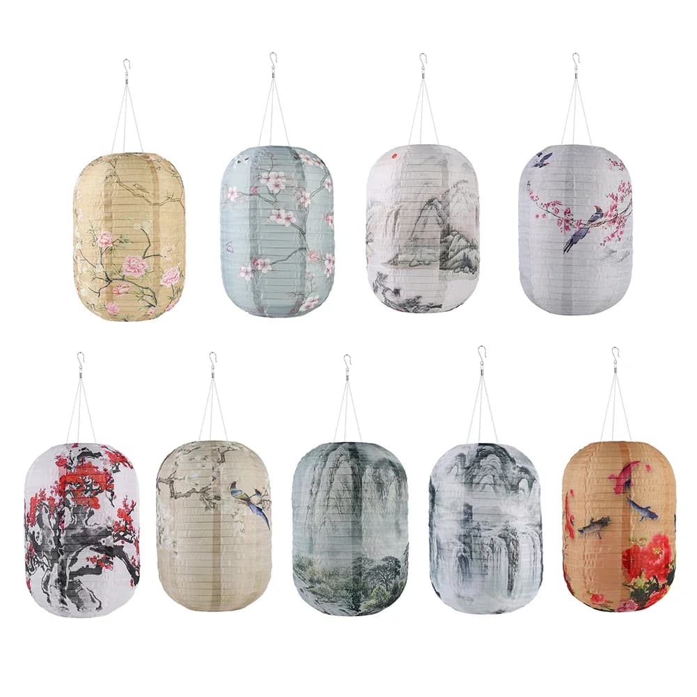 Solar LED Lantern 25cm Waterproof IP65 - Chinese Classical Nylon Cloth Hanging Light for Outdoor Garden Holiday Party Decoration