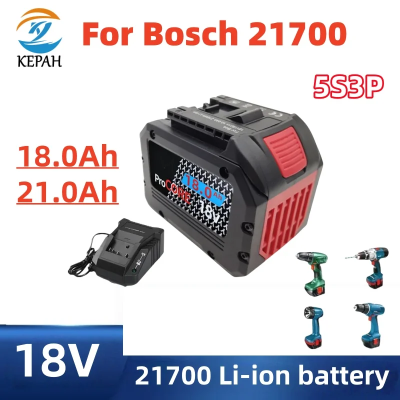 18V 18Ah/21Ah ProCORE Rechargeable Li-Ion Battery for Bosch Cordless Tools BAT618 GBA18V80 21700 High Power 5C Battery Pack