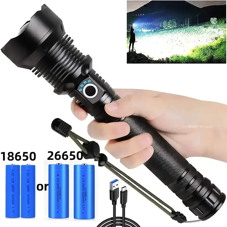 XHP70.2 Rechargeable Tactical USB Flashlight — Zoomable LED Torch (18650/26650)