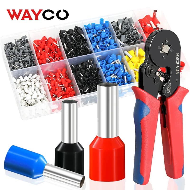 1200 Pieces Tubular Crimp Terminal Set - Electrical Wire Ferrules E0508-E6012, Brass Connectors with PVC Insulation