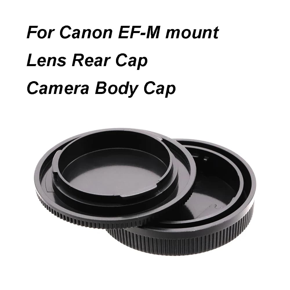 Canon EOS EF-M Lens Rear Cap & Camera Body Cap Set - Black Plastic Protective Cover with Logo for M5, M6, M50, M200 Cameras