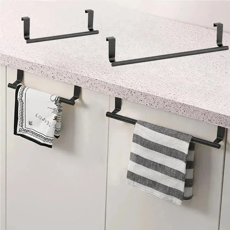 Over-Door Stainless Steel Towel Rack — Hanging Towel Bar for Bathroom & Kitchen