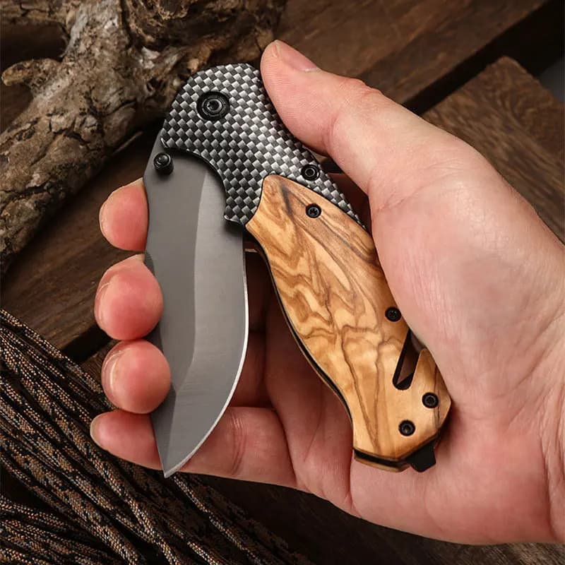 Folding Pocket Knife with Stainless Steel Blade 8.5cm - High Hardness Camping & Outdoor Tool with Rubber Handle 20.5cm Total Length