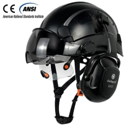 Safety Helmet with Face Shield Visor and Earmuffs - CE EN397 ANSI Certified ABS Hard Hat for Construction and Engineering Work