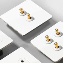 Stainless Steel Toggle Wall Switch 1-4 Gang 2 Way Light Switch Panel with Brass Lever EU FR Socket White Modern Design