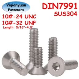 10#-24 UNC 10#-32 UNF DIN7991 SUS304 Stainless Steel Hexagon Socket Countersunk Head Screws Flat Bolts Allen Key Hardware