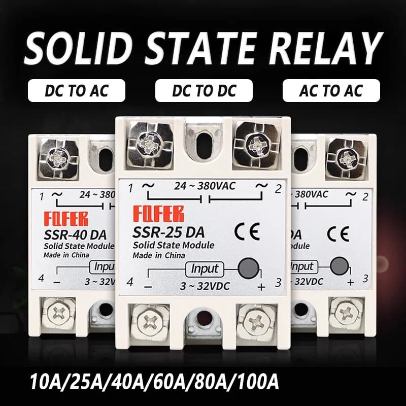 Solid State Relay SSR 10A 25A 40A DC to AC Output 3-32VDC Input 24-480VAC 220V Single Phase Relay with Heat Sink SSR-40DA