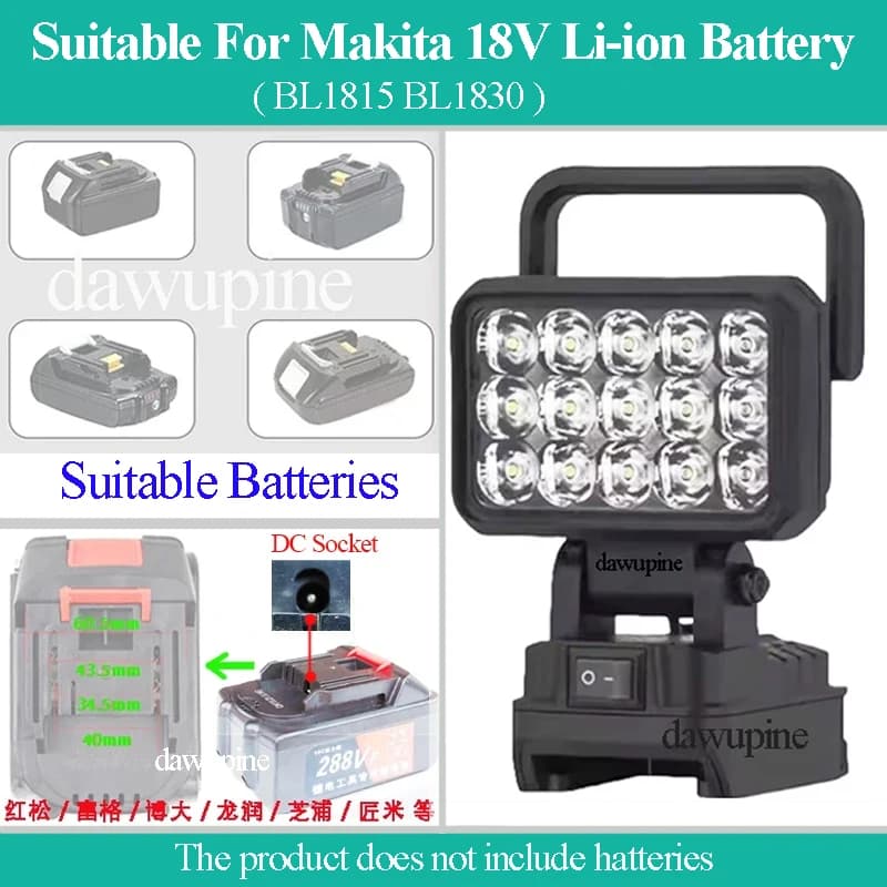 LED Work Light for Makita 18V Li-ion Battery BL1830 15-Bead Emergency Flashlight Torch Spotlight Power Tool Accessory