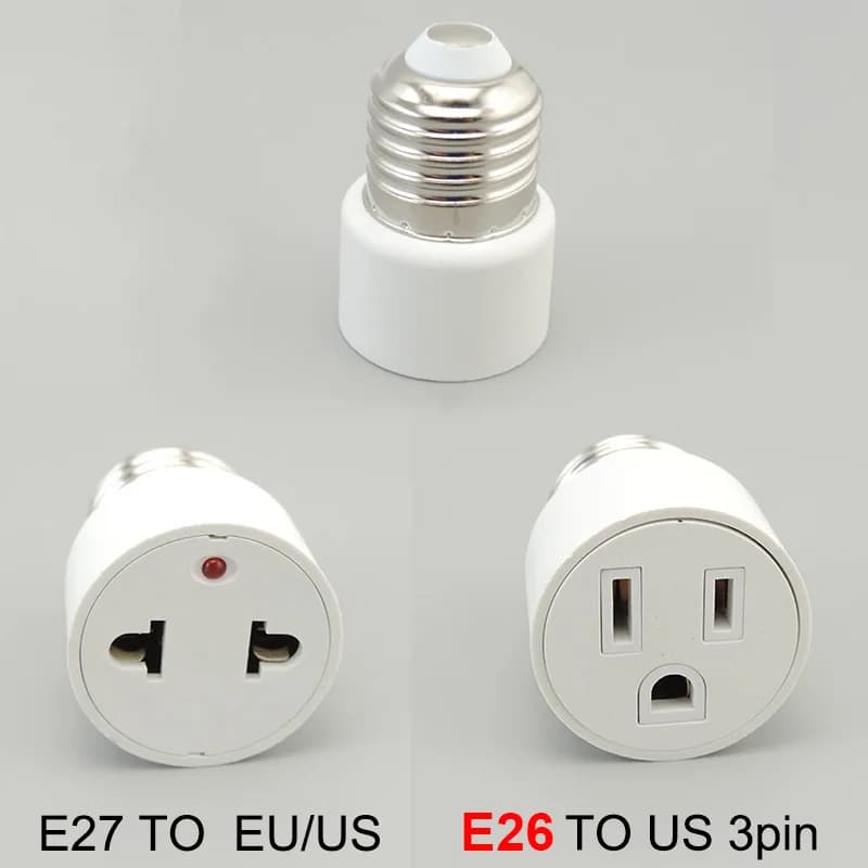 E26 E27 Bulb Socket to US EU Plug Adapter 100-240V Light Fixture Base Converter Lamp Holder to Regular Power Outlet