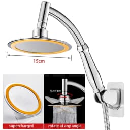 6 Inch High Pressure Rainfall Shower Head with 360° Adjustable Angle - Large Round Handheld Sprayer for Bathroom Spa Experience