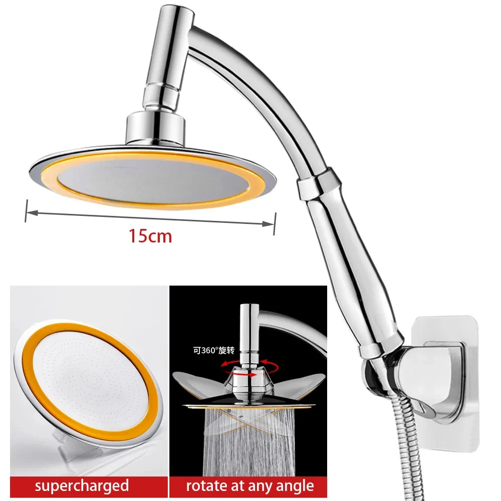 6 Inch High Pressure Rainfall Shower Head with 360° Adjustable Angle - Large Round Handheld Sprayer for Bathroom Spa Experience