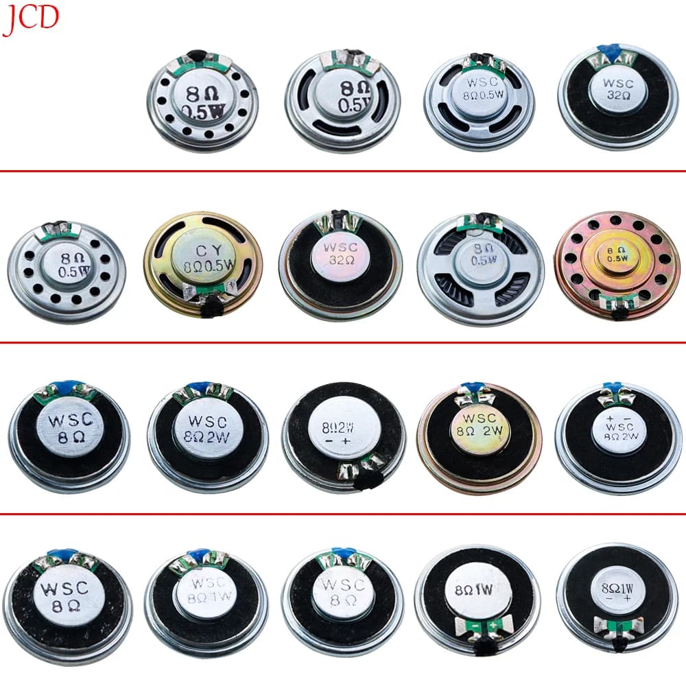 Circular Acoustic Speaker 8R/32R 0.5W-2W - 2 Pieces Mini Speakers with 8 or 32 Ohm Impedance for Audio DIY Projects (20-50mm Diameter)