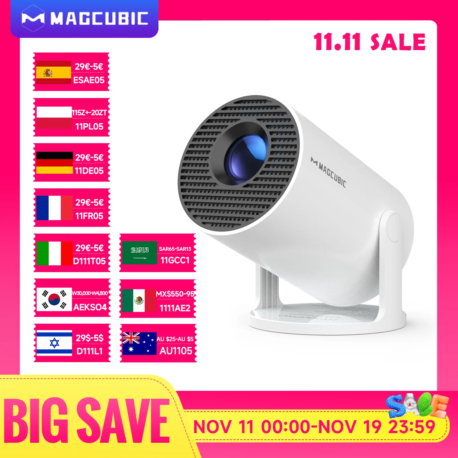 Magcubic HY300 Pro 8K Mini Projector — Android 14, Dual Wi-Fi6, 290 ANSI Lumens, Allwinner H726, 1080P Capable for Home Cinema & Outdoor