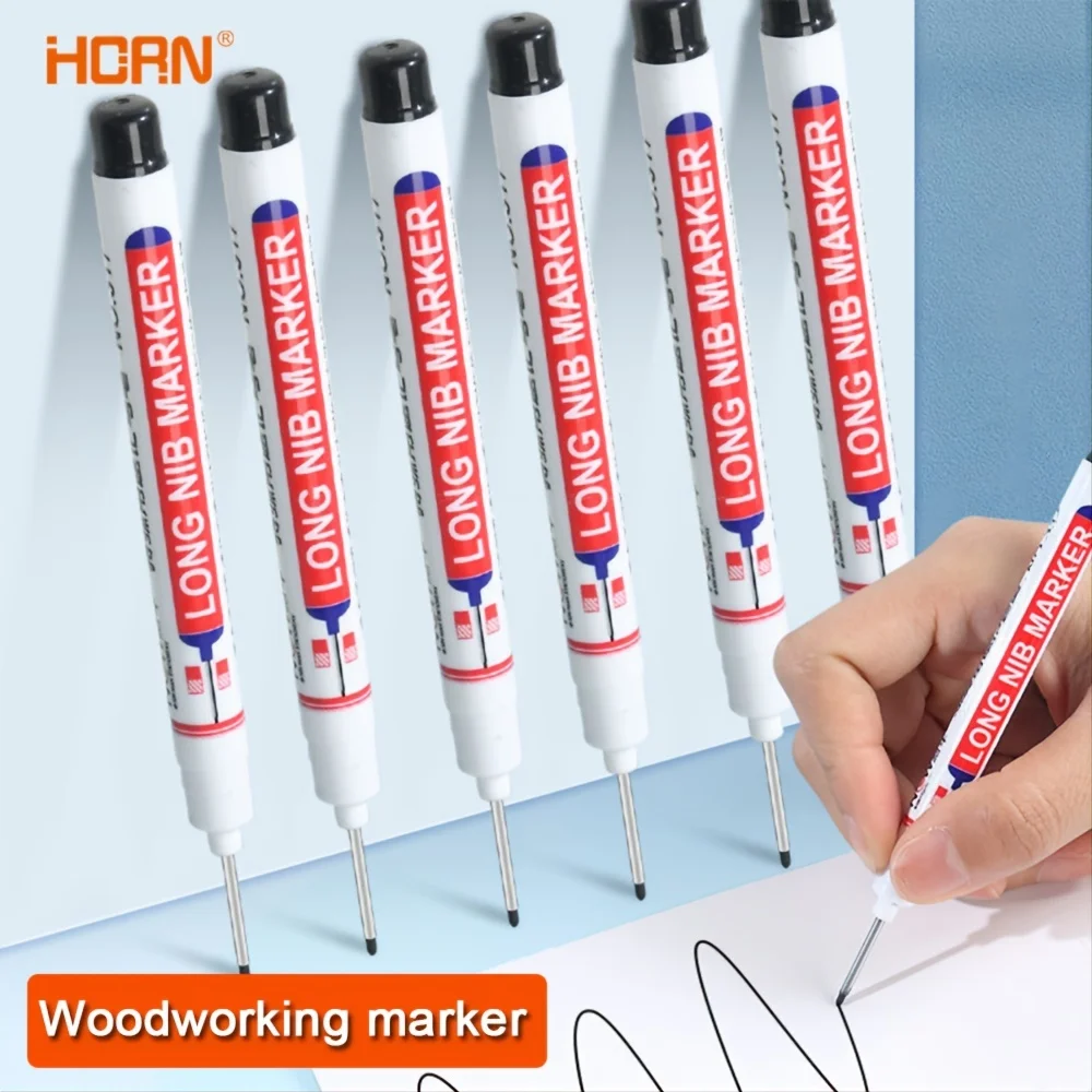 Deep Hole Marker Pen Set 10 Pieces 20mm Long Nib Waterproof for Metal Woodworking and Construction