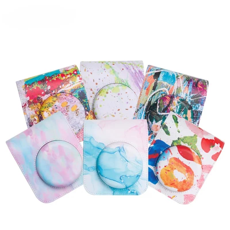 PU Leather Camera Case for Fujifilm Instax Mini 12 Instant Camera with Adjustable Strap Pocket Painting Color Graffiti Design