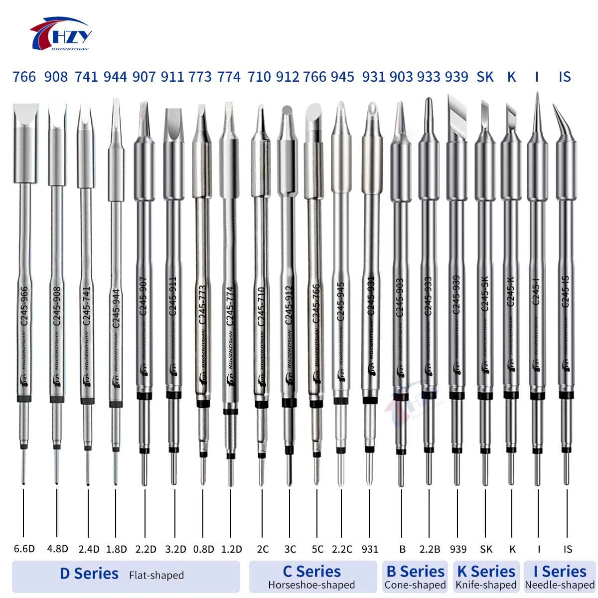C245 Series Universal Soldering Iron Tips Set - I/IS/K/SK/939/945/966 Compatible with T245 Handle for Electronics and Phone Repair
