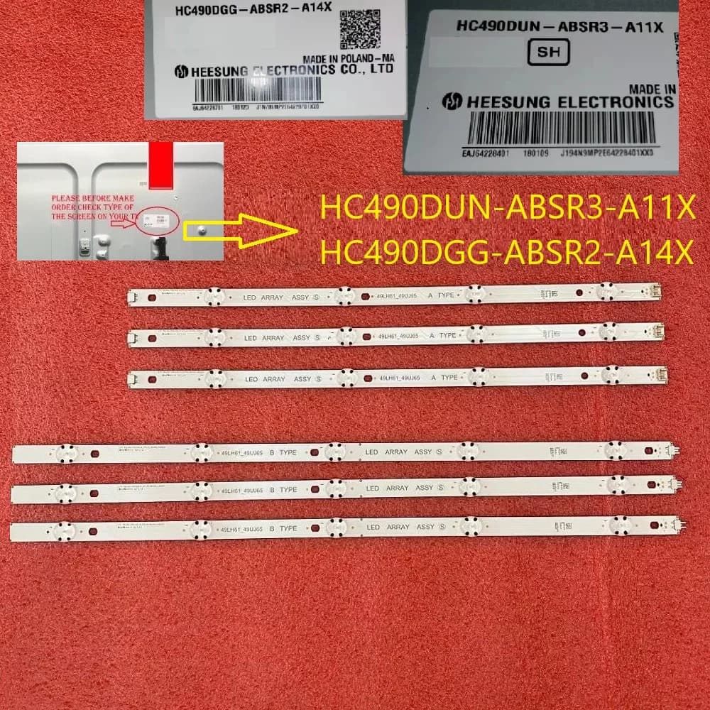 LED Backlight Strip 6 Pieces for LG 49UJ701V 49LJ61 49UJ65 49LH61 49UJ651V 49LJ614V 49UJ650 49UJ635 TV Replacement
