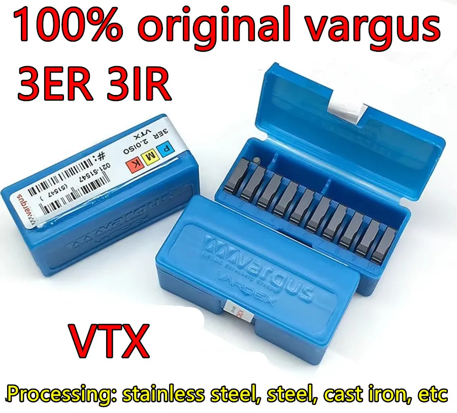 Vargus Carbide Threading Inserts 3ER 3IR AG60 AG55 ISO VTX Coating Thread Turning Tool 0.5 to 3.0 Pitch for Stainless Steel 10 Pack