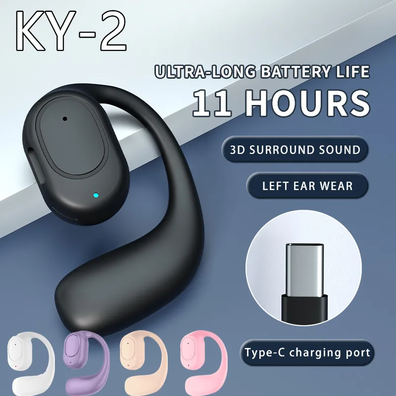 KY2 Wireless Bluetooth Ear-Hook Earphones with AAC Codec, 20mm Driver, Onboard Volume Control — Secure Sports Fit