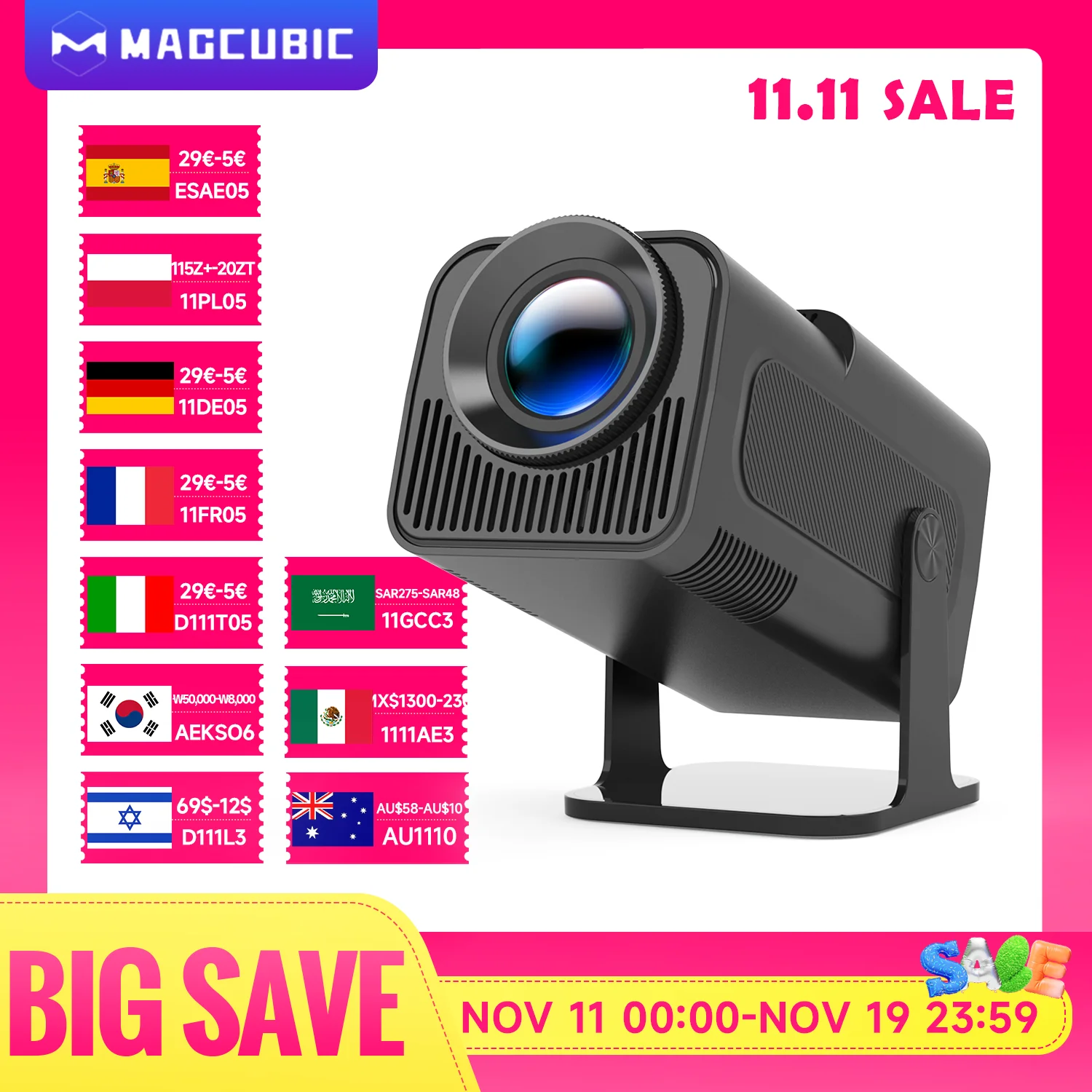 Magcubic HY320 Android 11 Projector 4K Support Native 1080P 390 ANSI Lumens Dual WiFi 6 Bluetooth 5.0 Portable Cinema Projector