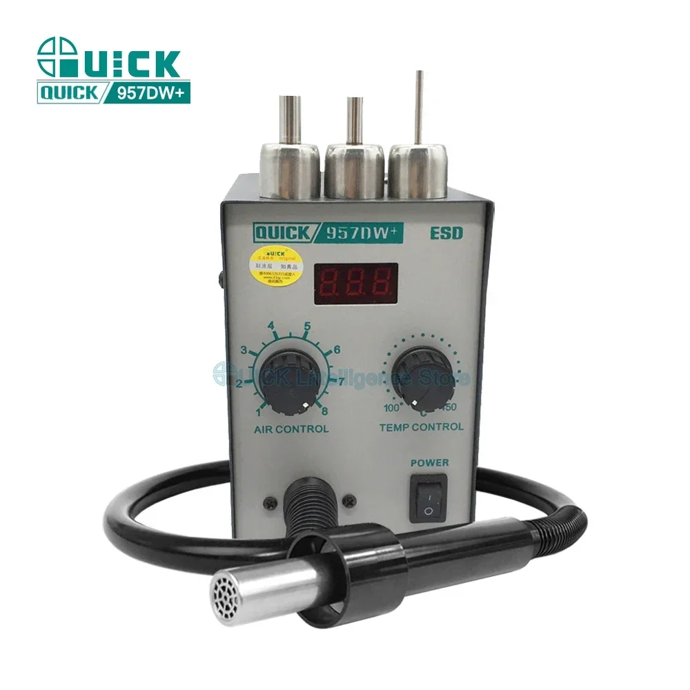 QUICK 957DW+ Hot Air Rework Station 400W Solder Station with LED Display Heat Gun Adjustable Welding Tool Helical Wind 220V