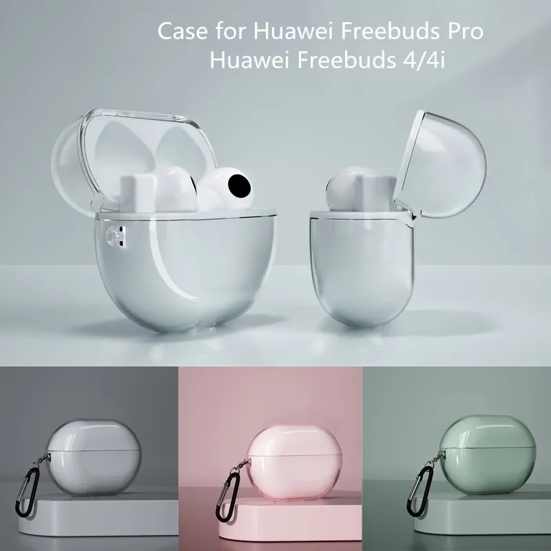 Huawei Freebuds Pro/Freebuds 4i Transparent Silicone Case Cover Soft TPU Protective Shell with Keychain for Freebuds 4 Earbuds Charging Box