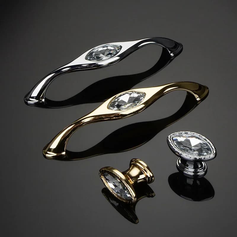 Zinc Alloy Crystal Handle Golden Silvery Cabinet Handles for Wardrobe Shoe Cabinet Drawer Knob Diamond Design