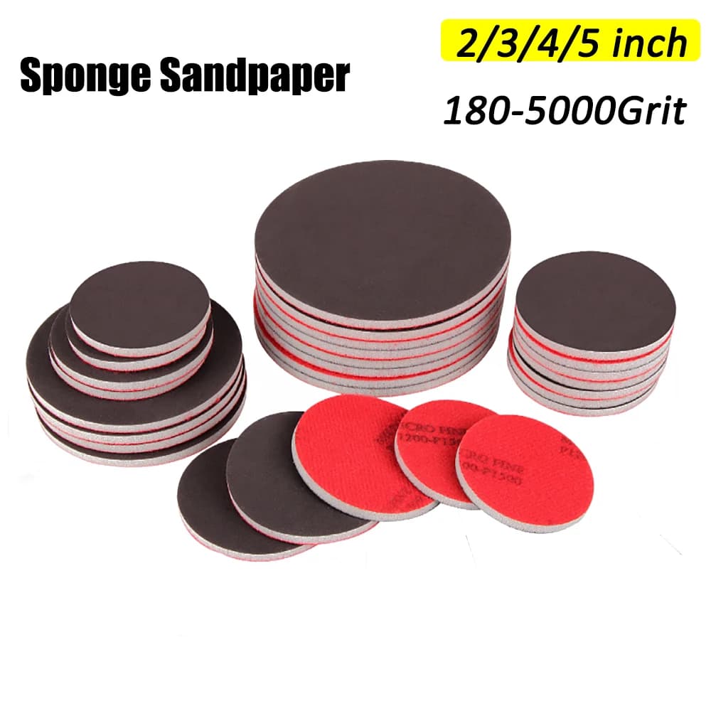 Hook and Loop Round Sponge Sanding Discs 2 3 4 5 Inch 180-5000 Grit Elastic Polishing Pads for Car Auto Detailing Bowling Ball Grinding