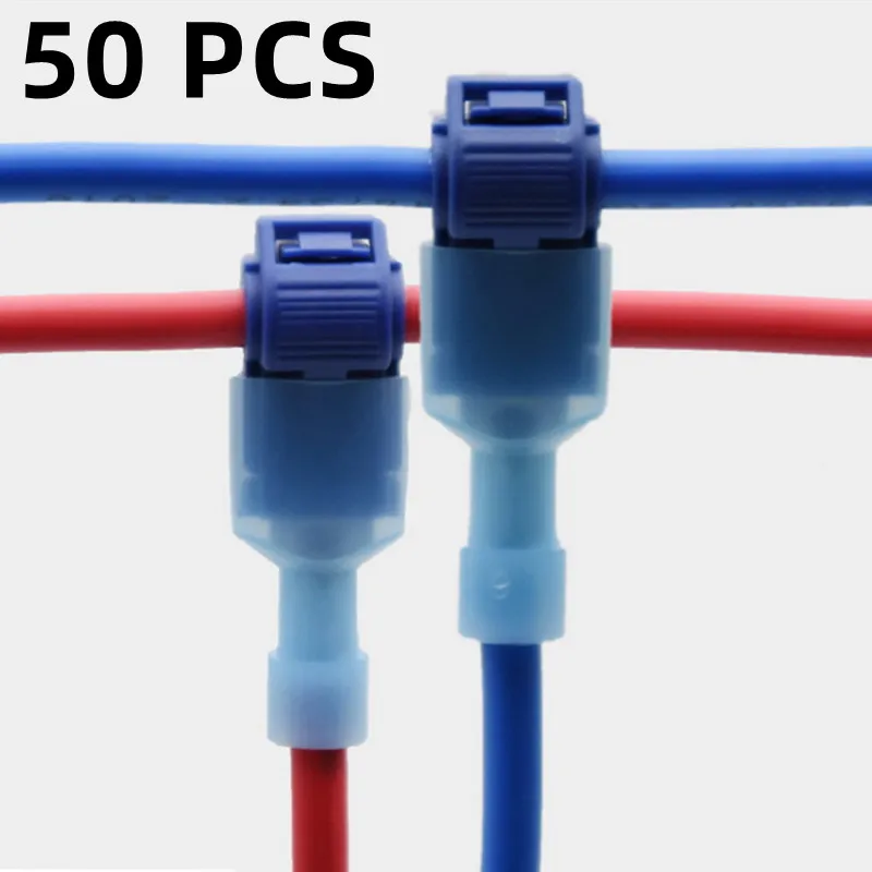 T-Shaped Crimp Terminal Blocks 50 PCS - Quick Connection Electrical Connector Clamps for Wire Cable Without Stripping