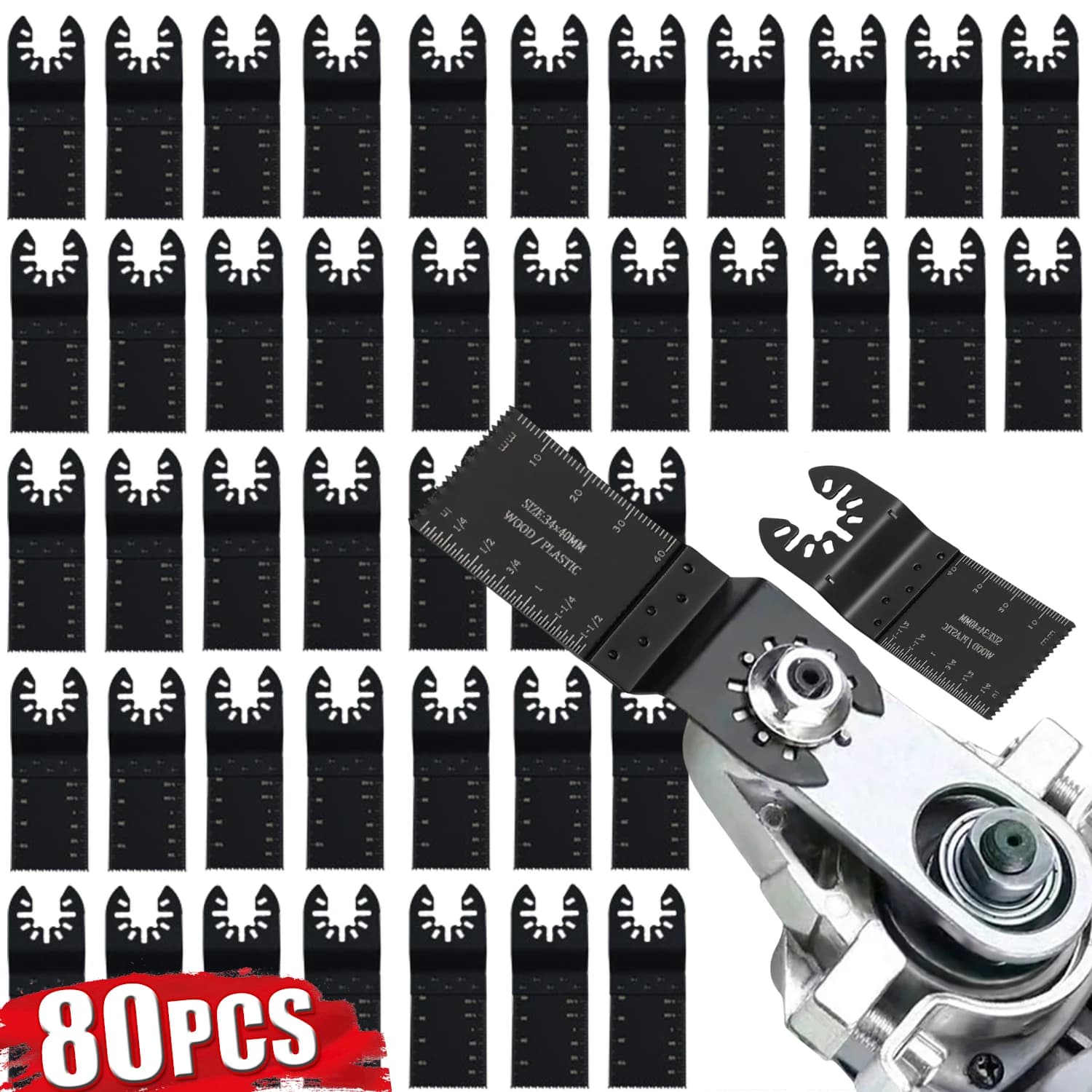 Universal Oscillating Multi Tool Saw Blade Set 5-80 Pieces Carbon Steel Straight Scale Cutting Blades for Wood Renovation Power Tools 9x3.5cm