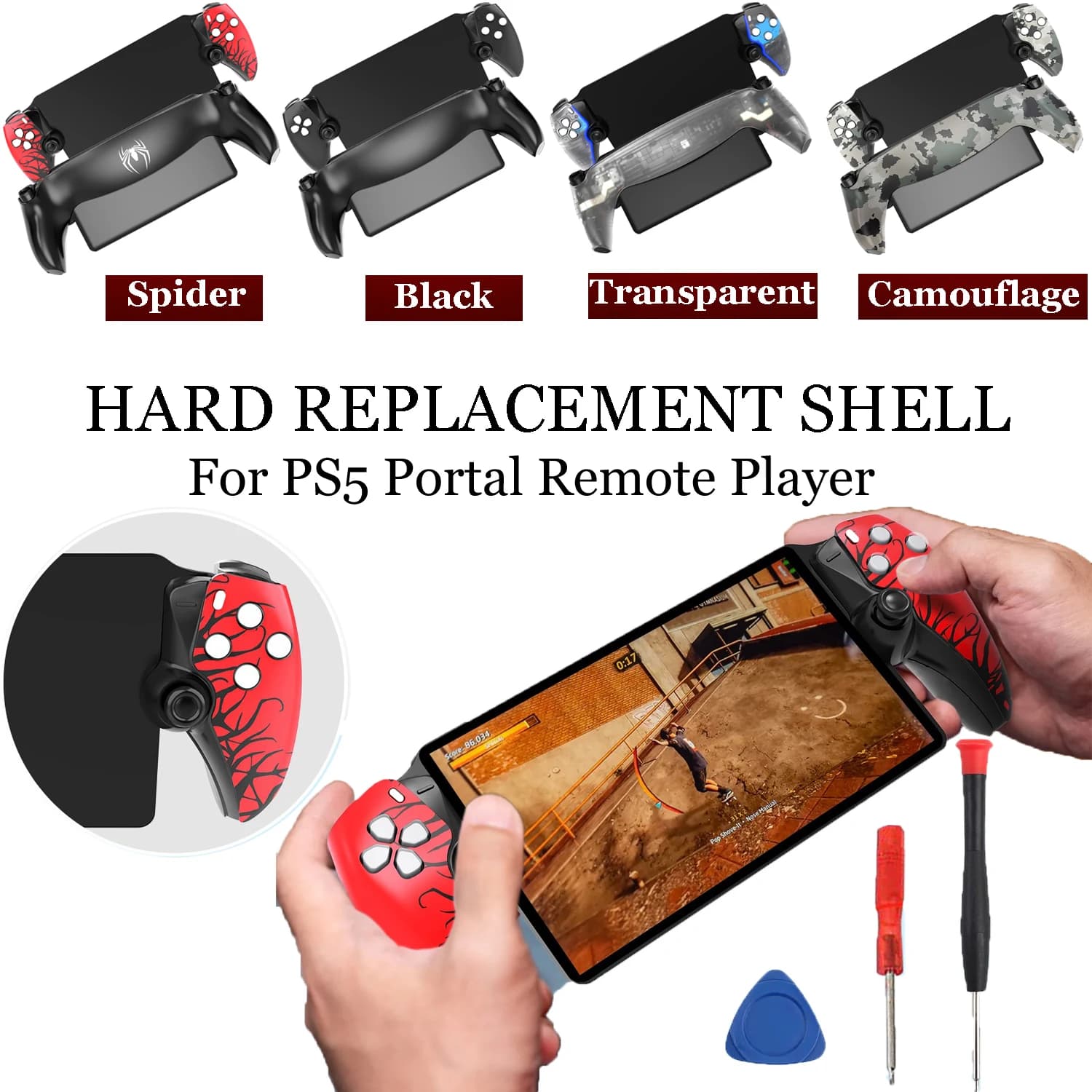 Spider Design Replacement Shell Cover for PlayStation Portal - Front and Back Faceplate Set for PS Portal Remote Play Device