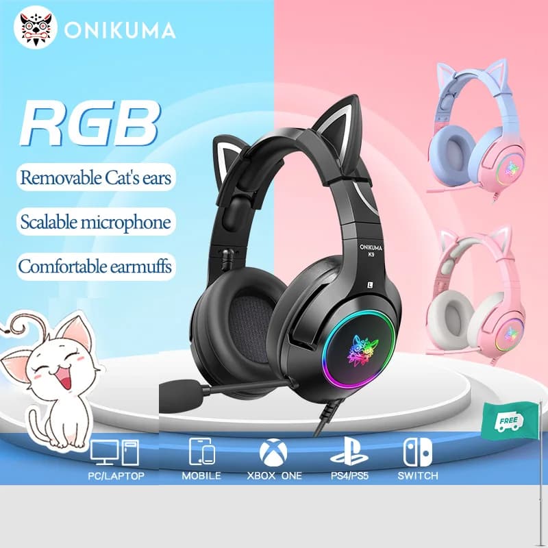 ONIKUMA K9 Wired RGB Gaming Headset with Flexible Mic, 3.5mm Jack — PC/PS4/Xbox