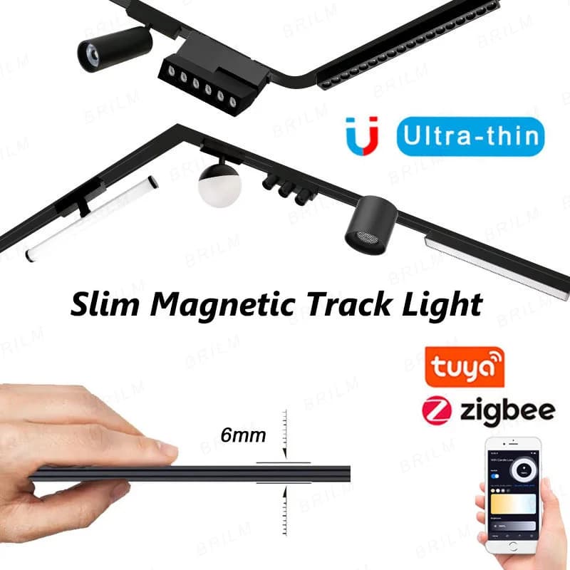 Ultra Slim 6mm Magnetic Track Light System Dimmable LED Spotlight Surface Mount Embedded Plastering Rail Modern Smart Tuya Zigbee Compatible