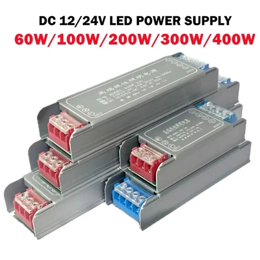DC 12V/24V Switching Power Supply, Ultra-thin LED Driver (60–400W) AC176–264V Input, Aluminum Case