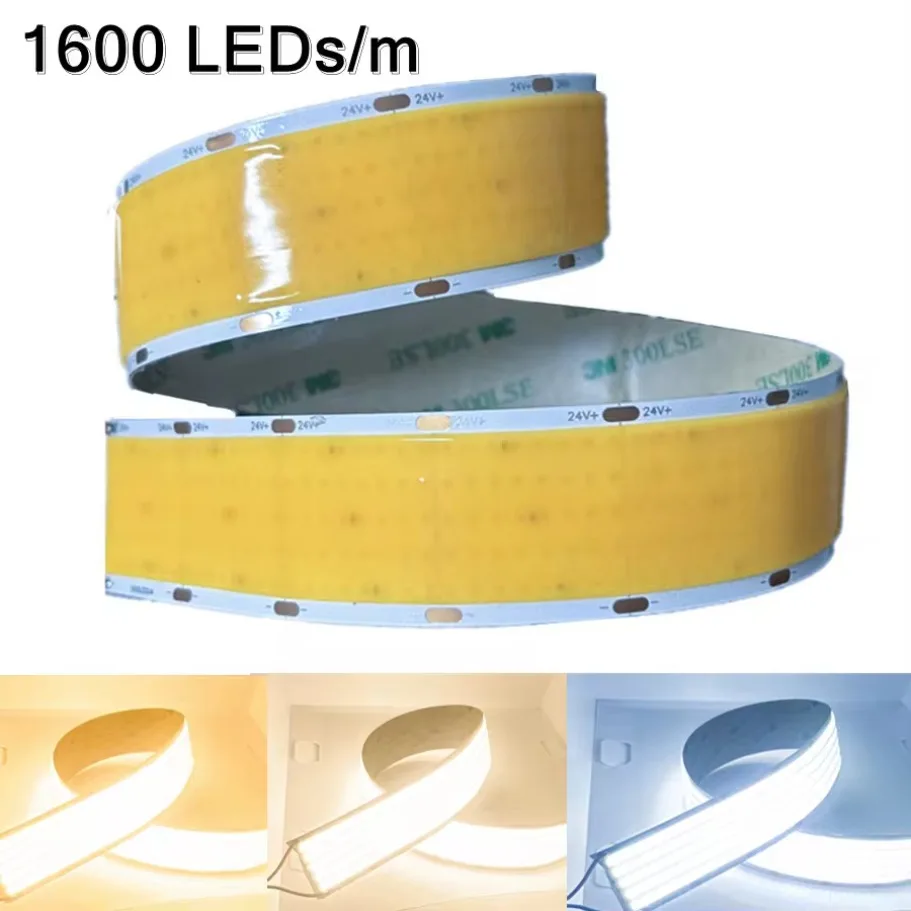 Ultra Bright COB LED Strip Light 1600LEDs/m DC24V 30mm Wide Ribbon Tape for Indoor Lighting TV Backlight Bedroom Living Room - 0.5m to 10m Options