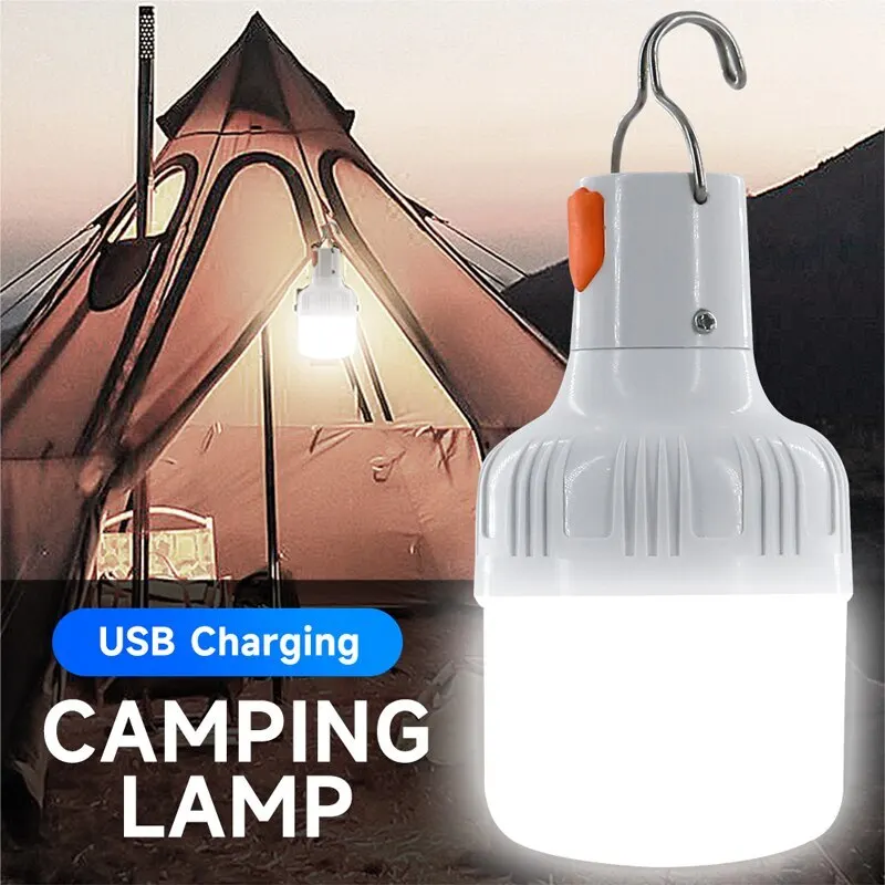 USB Rechargeable LED Camping Bulb with Hook 60W Cool White Emergency Lantern