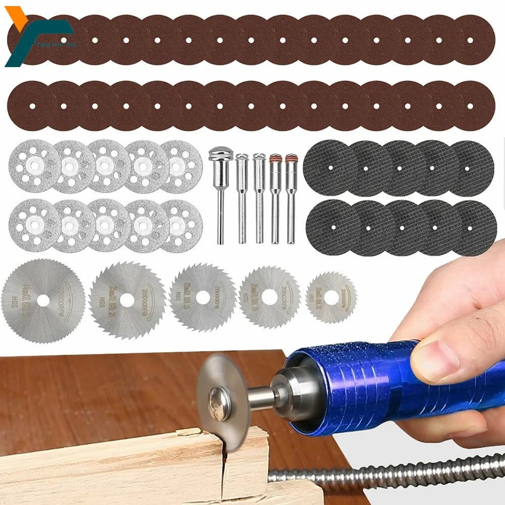 Mini Diamond Cutting Disc Set 60 Pieces HSS Circular Saw Blade Resin Cut-Off Wheel 3mm Shank for Rotary Tool Dremel Grooving Trimming Home DIY