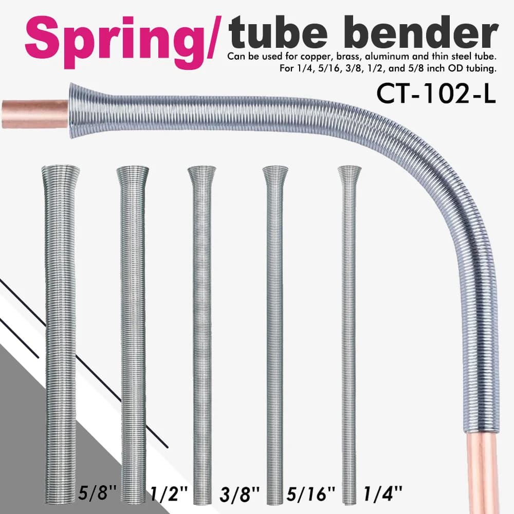 Spring Tube Bender Set 5 Pieces CT-102-L for Copper Refrigeration Tubing HVAC Air Conditioner Plumbing Bending Tool Kit Metal