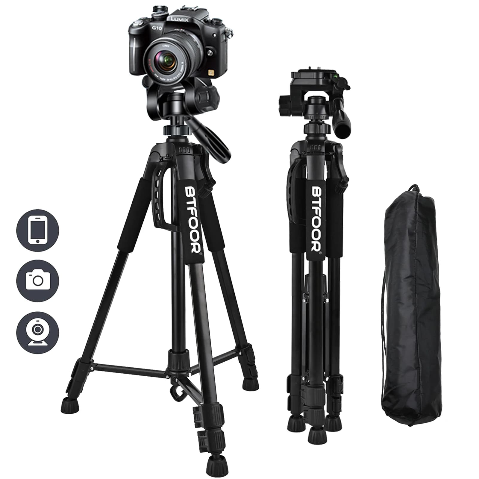 Aluminum Camera Tripod 55 Inch (140cm) - Travel Stand with Quick Release Plate and Pan Head for Canon Nikon DSLR Digital Cameras