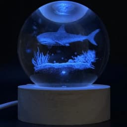 3D Ocean Shark Crystal Ball Night Light - Laser Engraved Color Changing Lamp - Holiday Gift for Friends, Family, Christmas Decoration