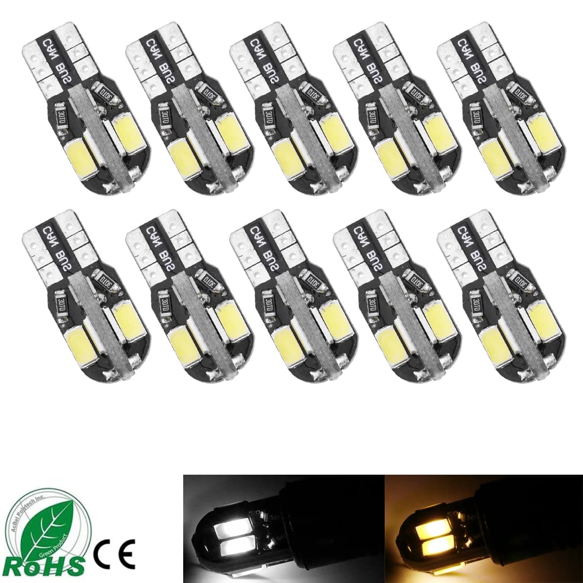 T10 5W Canbus LED Car Interior Bulbs - 5730 8SMD White (10PCS)