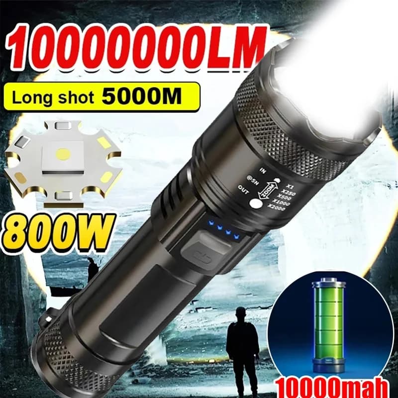 2000LM LED Tactical Flashlight with USB Charging and Battery Display - Waterproof Zoom Torch for Camping and Emergency